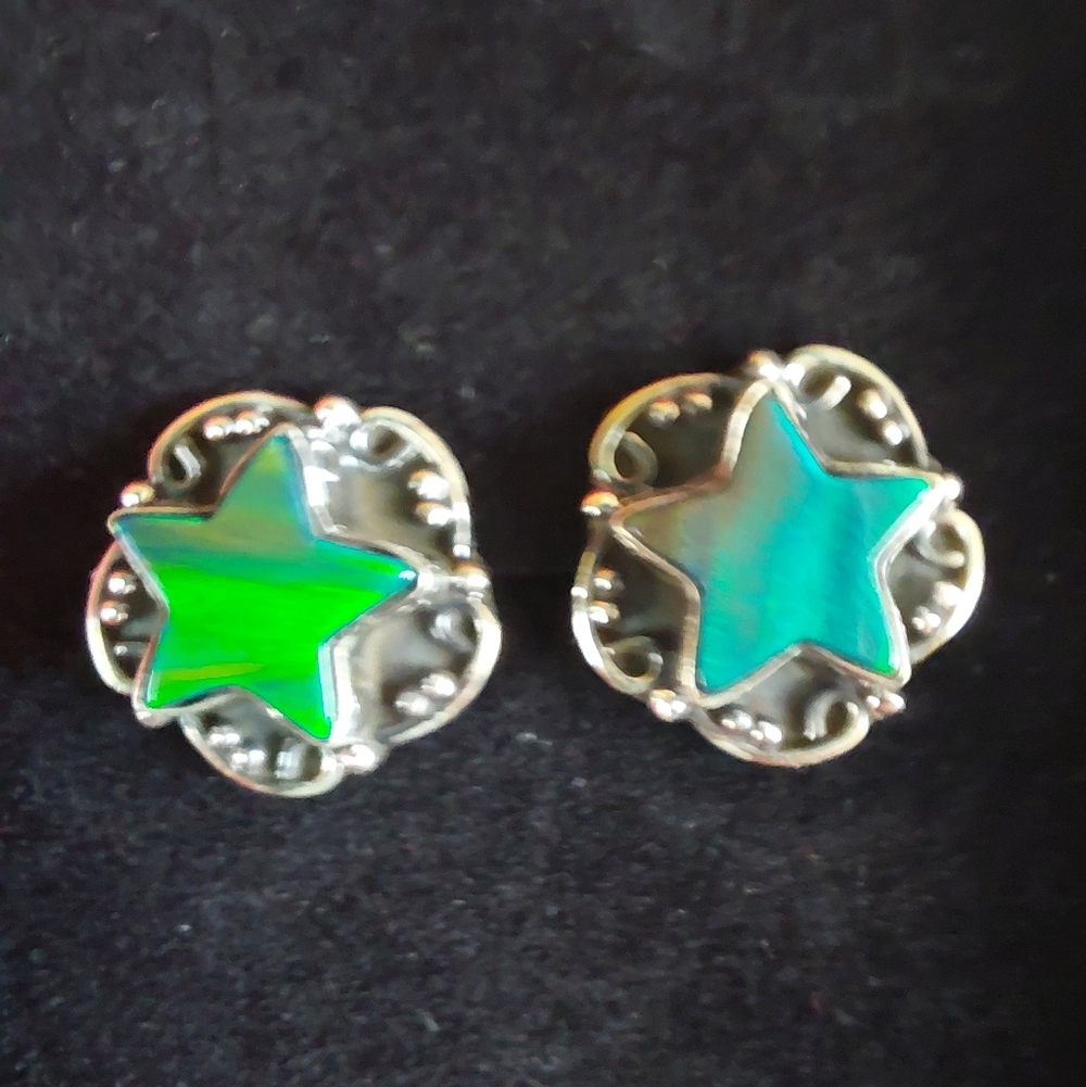 Aurora Opal Sterling Silver Star Stud Earrings